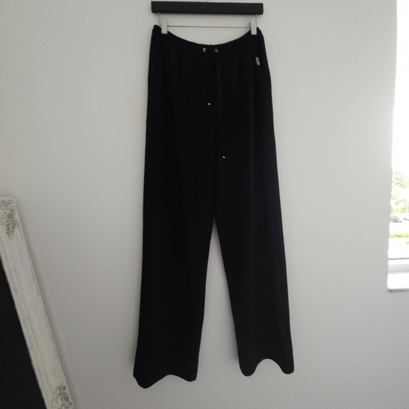 St.John Sport Knit Black Drawstring Santana Drawstring Wide Leg Pants - Picture 6 of 14